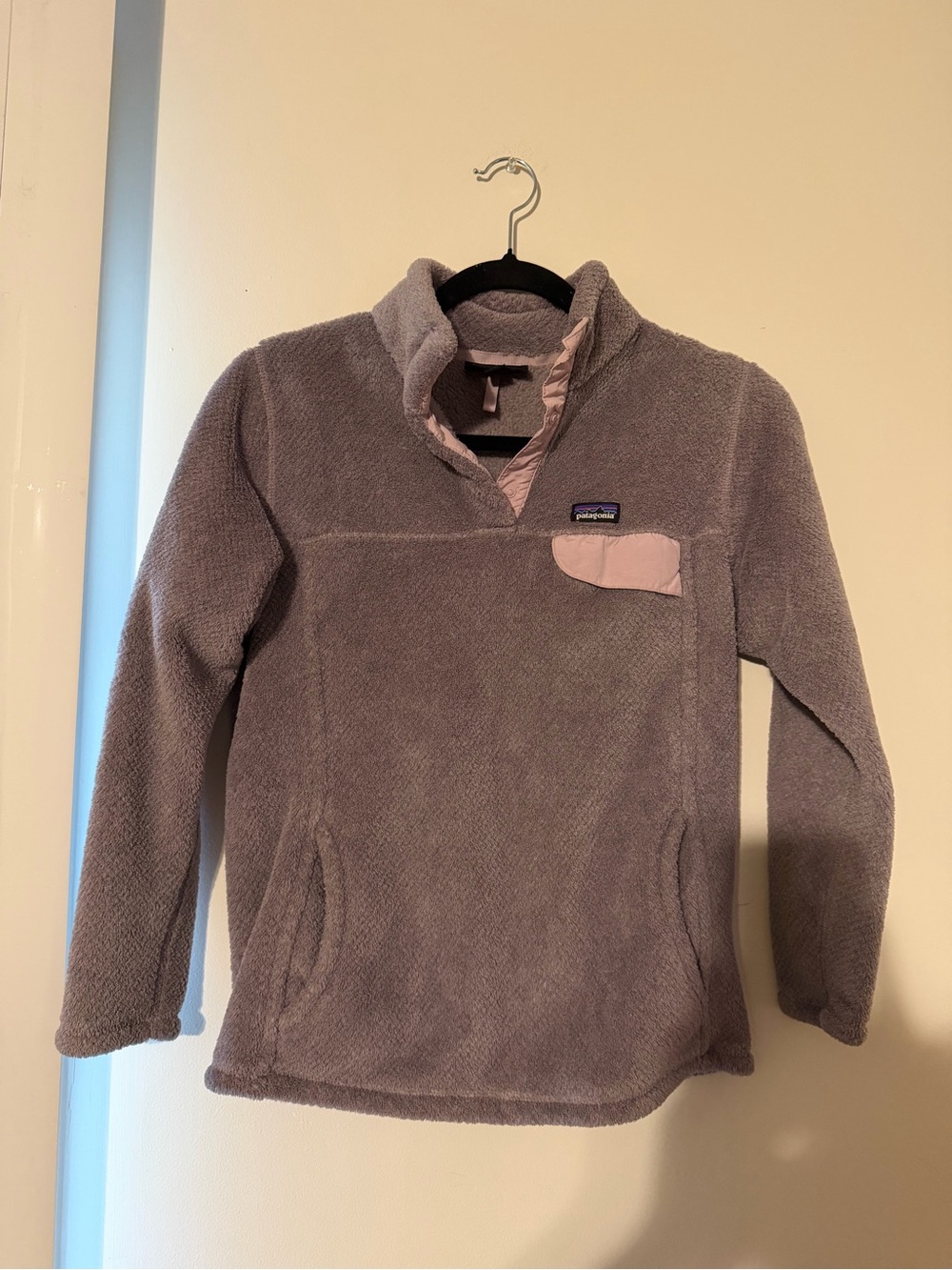 Patagonia Re-Tool Snap Lavender Fleece T- Pullover with Pale Pink Trim